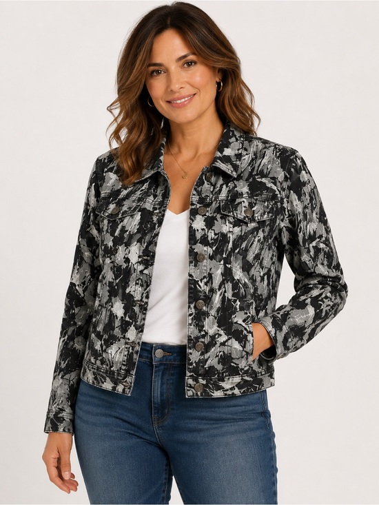 Ruby Rd. Jackets & Blazers - Ruby Rd. Graphic design printed black, white & gray long sleeve jacket, Size 14